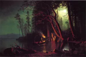 Lake Tahoe, Spearing Fish by Torchlight by Albert Bierstadt - Oil Painting Reproduction