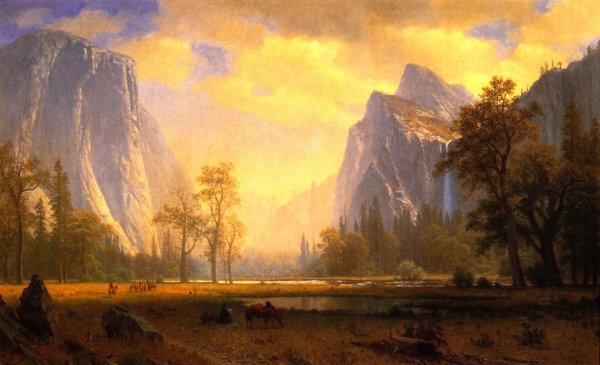 Main Product Photo of Looking Up the Yosemite Valley Painting by Albert Bierstadt
