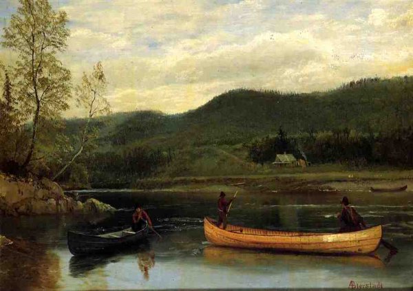 Main Product Photo of Men in Two Canoes Painting by Albert Bierstadt