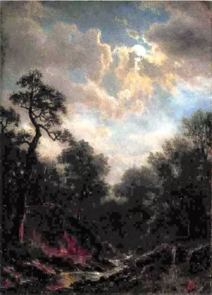 Moonlit Landscape by Albert Bierstadt - Oil Painting Reproduction