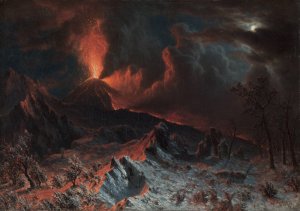 Mount Vesuvius at Midnight by Albert Bierstadt Oil Painting