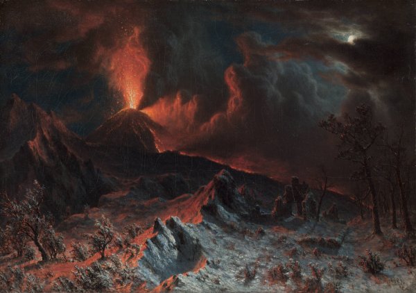 Main Product Photo of Mount Vesuvius at Midnight  Painting by Albert Bierstadt