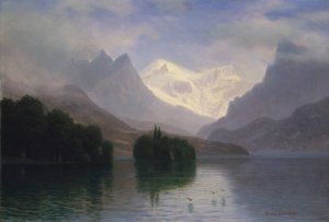 Mountain Scene by Albert Bierstadt Oil Painting