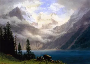 Mountain Scene by Albert Bierstadt Oil Painting