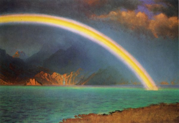 Main Product Photo of Rainbow over Jenny Lake, Wyoming Painting by Albert Bierstadt