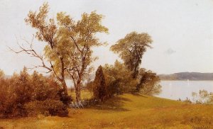 Sailboats on the Hudson at Irvington by Albert Bierstadt Oil Painting