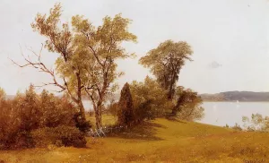 Sailboats on the Hudson at Irvington by Albert Bierstadt - Oil Painting Reproduction