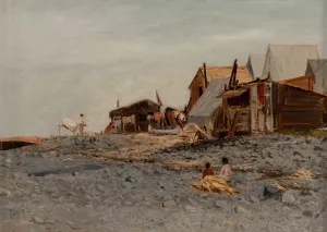 Salmon Fishery Village by Albert Bierstadt Oil Painting