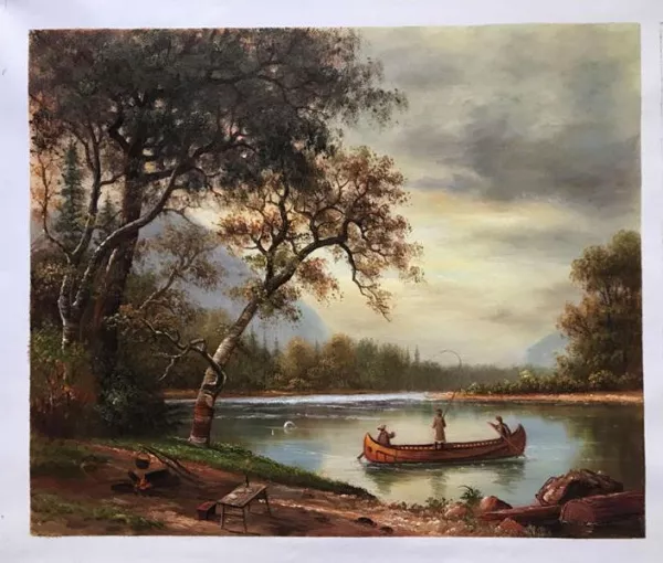 Salmon Fishing on the Cascapediac River by Albert Bierstadt - Oil Painting Reproduction