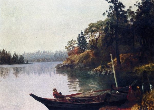 Main Product Photo of Salmon Fishing on the Northwest Coast Painting by Albert Bierstadt