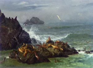 Seal Rocks, Pacific Ocean, California by Albert Bierstadt - Oil Painting Reproduction