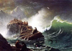 Seals on the Rocks, Farallon Islands by Albert Bierstadt - Oil Painting Reproduction