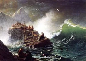 Seals on the Rocks, Farallon Islands by Albert Bierstadt Oil Painting