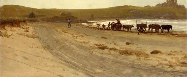Seaweed Harvesting by Albert Bierstadt - Hand-Painted Oil Painting Reproduction
