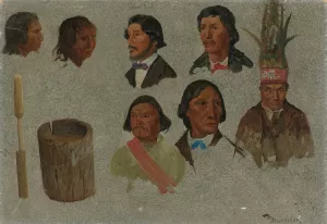 Seven Indian Portraits And One Primitive Utensil by Albert Bierstadt Oil Painting