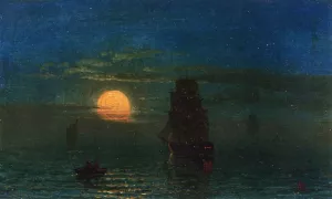 Ships in Moonlight by Albert Bierstadt - Oil Painting Reproduction