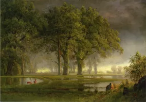 Sunglow painting by Albert Bierstadt