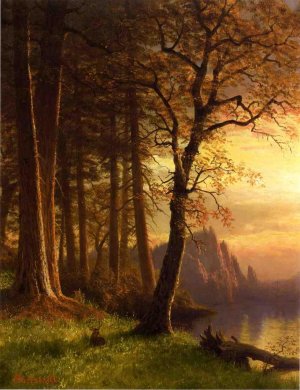 Sunset in California - Yosemite by Albert Bierstadt Oil Painting