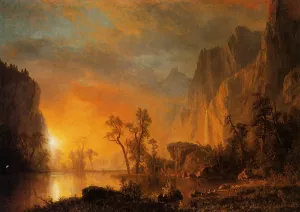 Sunset in the Rockies by Albert Bierstadt - Oil Painting Reproduction