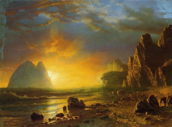 Sunset on the Coast by Albert Bierstadt - Hand-Painted Oil Painting Reproduction