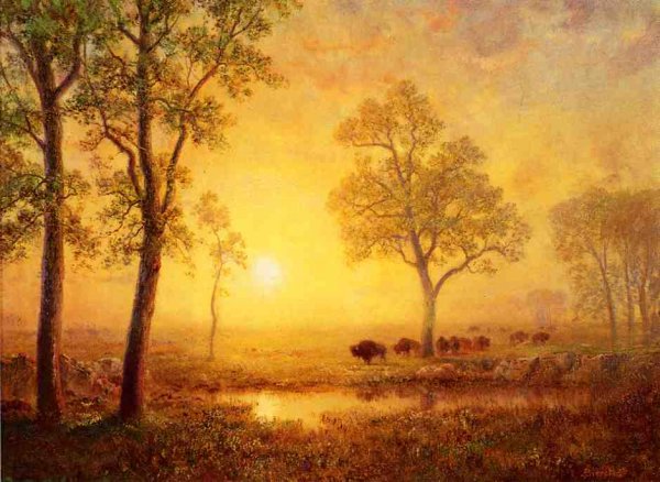 Main Product Photo of Sunset on the Mountain Painting by Albert Bierstadt