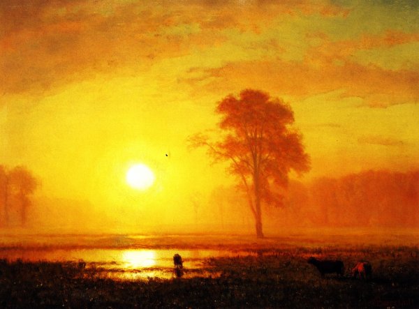 Main Product Photo of Sunset on the Plains Painting by Albert Bierstadt
