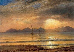 Sunset over a Mountain Lake by Albert Bierstadt Oil Painting