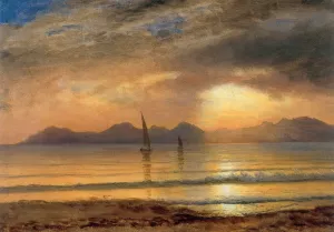 Sunset over a Mountain Lake by Albert Bierstadt Oil Painting