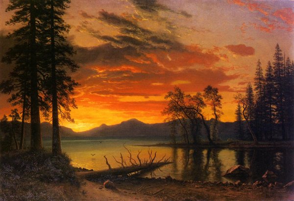 Main Product Photo of Sunset over the River Painting by Albert Bierstadt