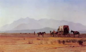 Surveyor's Wagon in the Rockies by Albert Bierstadt Oil Painting
