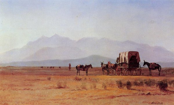 Main Product Photo of Surveyor's Wagon in the Rockies Painting by Albert Bierstadt
