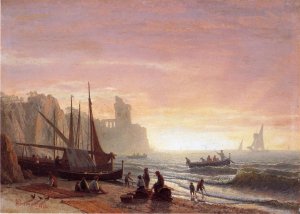 The Fishing Fleet by Albert Bierstadt Oil Painting