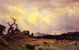 Thunderstorm in the Rocky Mountains by Albert Bierstadt - Oil Painting Reproduction