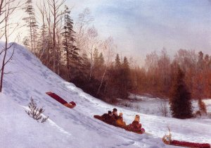 Tobogganing by Albert Bierstadt Oil Painting