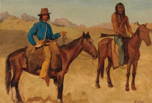 Trapper And Indian Guide On Horseback by Albert Bierstadt Oil Painting