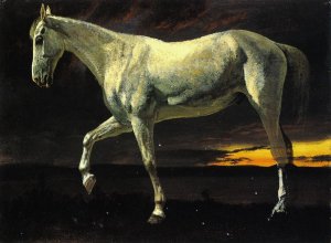 White Horse and Sunset by Albert Bierstadt Oil Painting