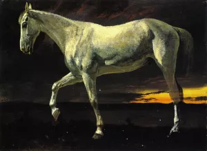White Horse and Sunset by Albert Bierstadt - Oil Painting Reproduction