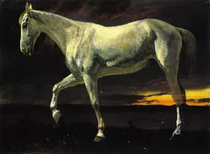 White Horse and Sunset by Albert Bierstadt Oil Painting