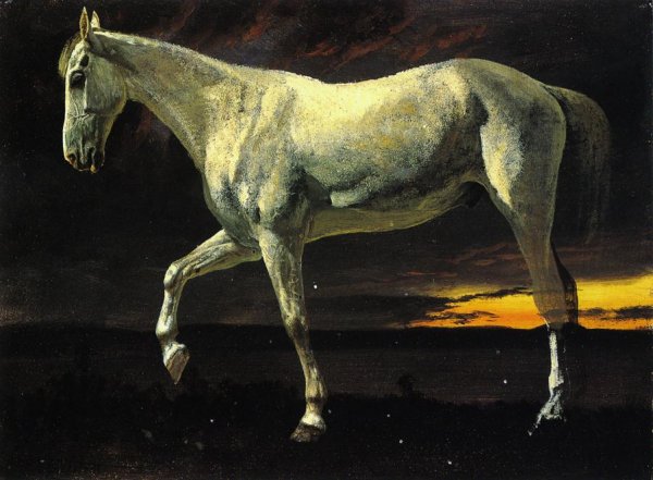 Main Product Photo of White Horse and Sunset Painting by Albert Bierstadt