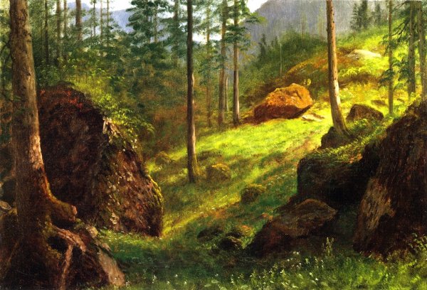 Main Product Photo of Wooded Hillside Painting by Albert Bierstadt