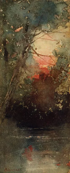 Woodland Sunset by Albert Bierstadt Oil Painting