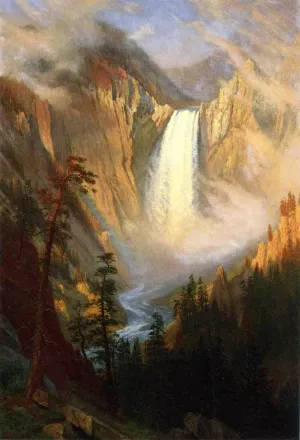 Yellowstone Falls by Albert Bierstadt Oil Painting