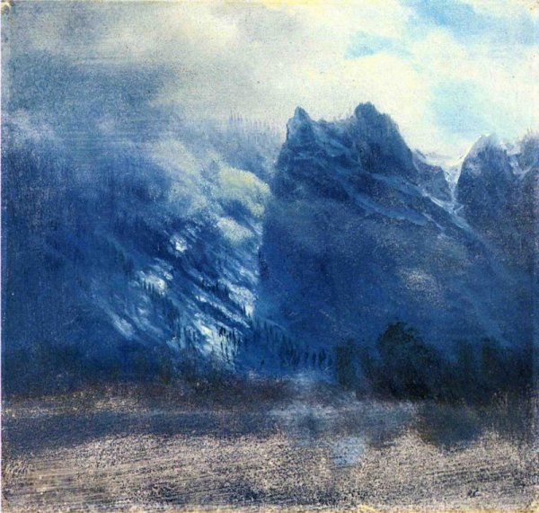 Main Product Photo of Yosemite Valley - Twin Peaks Painting by Albert Bierstadt