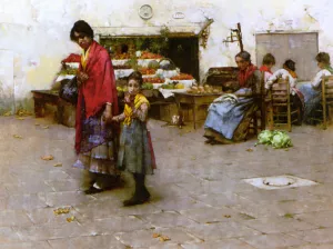 A Day at the Market by Albert Chevallier Tayler - Oil Painting Reproduction