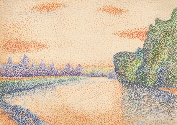 The Banks of the Marne at Dawn  by Albert Dubois-Pillet - Hand-Painted Oil Painting Reproduction