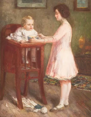Feeding the Baby by Albert Dumoulin Oil Painting