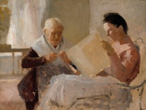 Annie Edelfelt With Fredrika Snygg by Albert Edelfelt Oil Painting