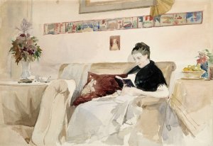 Artist's Wife Reading On The Sofa by Albert Edelfelt Oil Painting
