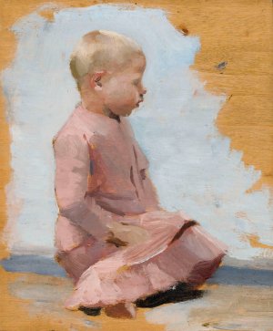 Child In A Red Dress, Rehearsal For Saturday Night In Hamar by Albert Edelfelt Oil Painting