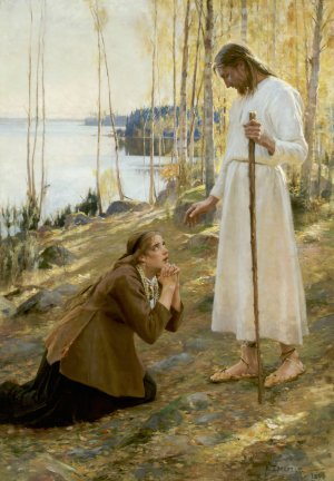 Christ And Mary Magdalene by Albert Edelfelt Oil Painting